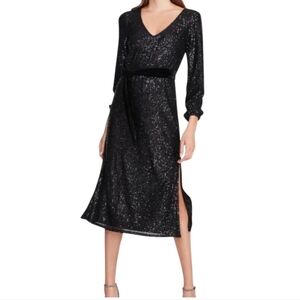 Betsey Johnson Long Sleeve Holiday New Year Party Sequins Black Dress Medium